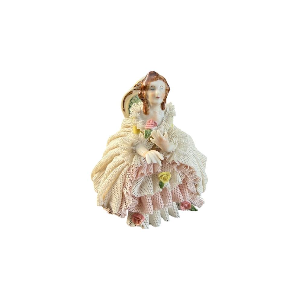 Antique Ackerman & Fritze Dresden lace and porcelain 3” figure